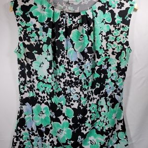 Liz Claiborne Women's Small Green Flower Flowy Blouse